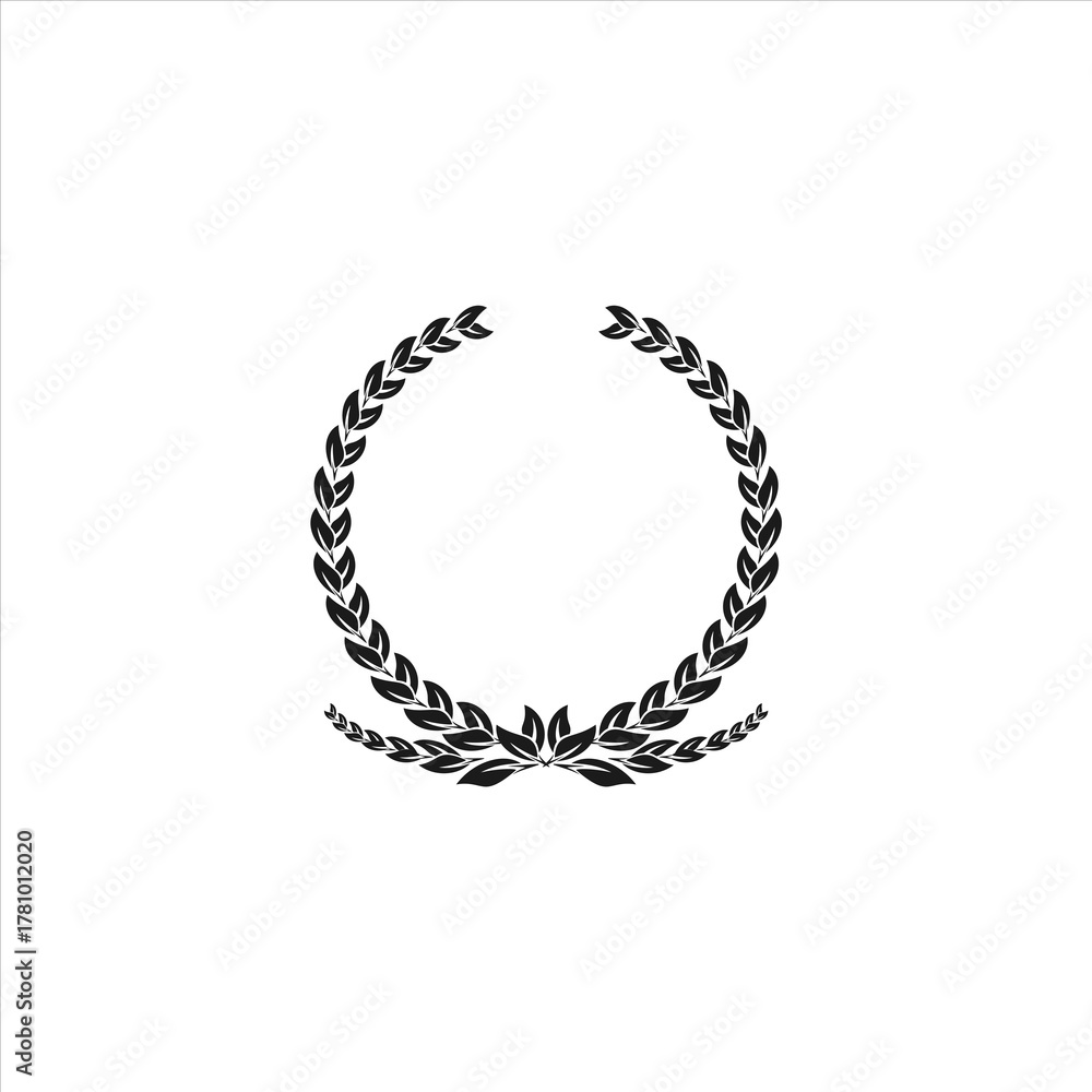 Fototapeta premium Black Laurel Wreath Circle With Decorative Base On white Background