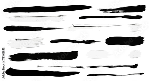 A collection of abstract black and white brush stroke art and painting textures