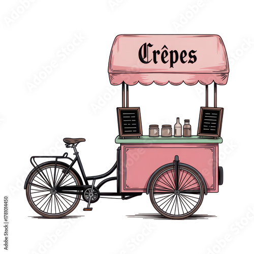 Vintage crêpes food cart bicycle illustration isolated on transparent background