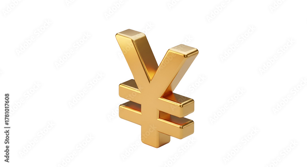 Fototapeta premium 3d icon of golden yen currency symbol isolated on transparent background, representing wealth, finance, and international trade