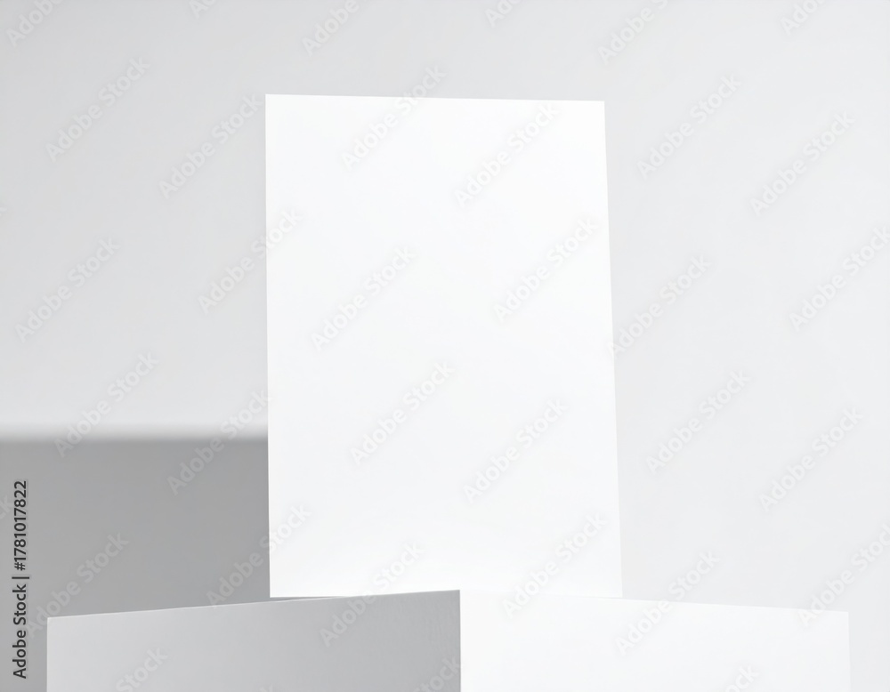 Fototapeta premium Blank A4 Letterhead Mockup: Upright on Geometric Block. Clean Corporate & Minimalist Presentation