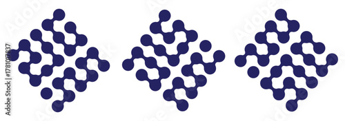 Metaballs dot icons. Connected circle shape signs. Simple abstract patterns. Integration symbols. Point movement. Morphing blobs. Meta balls transition. Logo, sticker templates. Web design elements.