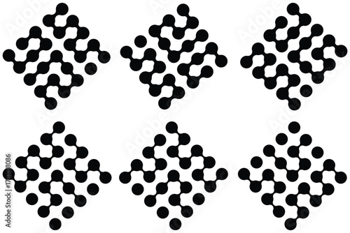 Metaballs dot icons. Connected circle shape signs. Simple abstract patterns. Integration symbols. Point movement. Morphing blobs. Meta balls transition. Logo, sticker templates. Web design elements.