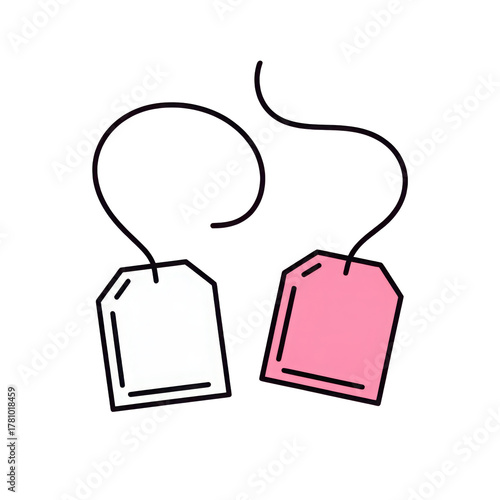Two stylized tea bags illustration isolated on transparent background