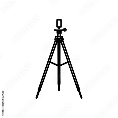 Minimalist black line art illustration of a camera tripod stand
