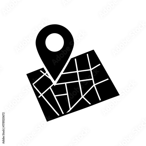 Map icon with location pin pointing a position and destination