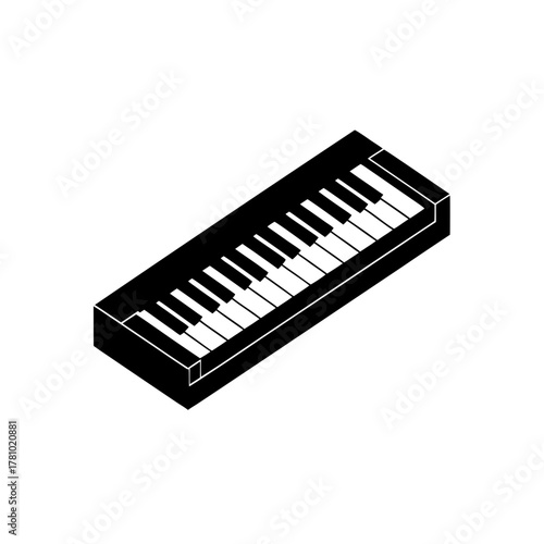 Isometric musical keyboard black and white outline vector icon