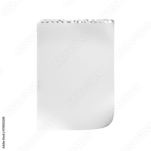 Blank torn note paper in a pure white tone. Features fine paper texture, a rough ripped edge, and a slightly curled corner with soft shadows. Conveys a clean, minimalist aesthetic, ideal as a backgrou