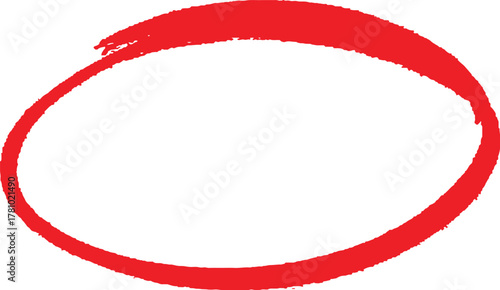 Abstract red circular brush stroke design with marker texture. Hand drawn red circle frame with bold marker brush stroke effect. 