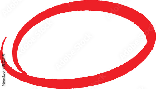 Abstract red circular brush stroke design with marker texture. Hand drawn red circle frame with bold marker brush stroke effect. 