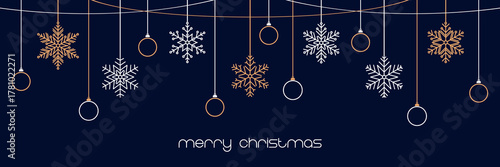 christmas greeting banner with hanging snowflakes vector illustration