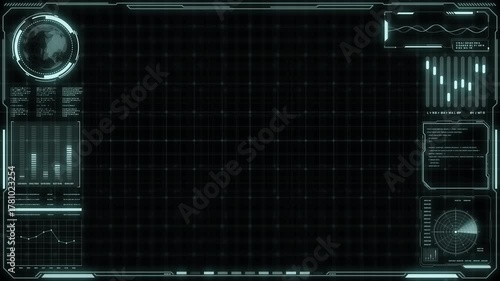 Digital HUD futuristic background motion graphic element cyber generated. Future technology interface data sci-fi display screen. Artificial intelligent analytic simulation, loop able video background