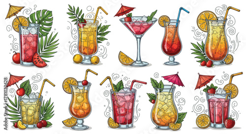 Refreshing summer cocktails collection for menus, parties, bars and tropical designs