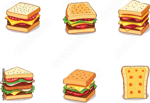 Fast food icon set with burgers pizza and sandwiches cartoon style