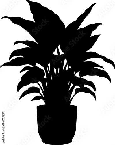 Potted peace lily silhouette black and white