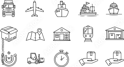 Logistics and Transportation Icons Set for Business.