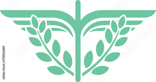 Winged open book laurel wreath logo