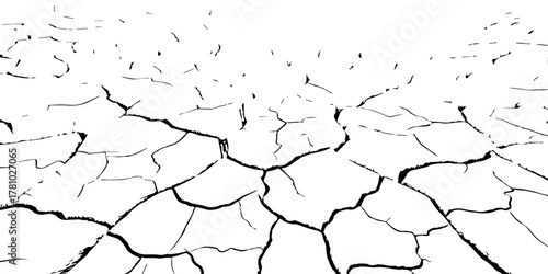 Black and white cracked earth texture showing dry, parched soil surface. Abstract natural background representing drought, climate change, and land degradation. Ideal for design and texture projects.