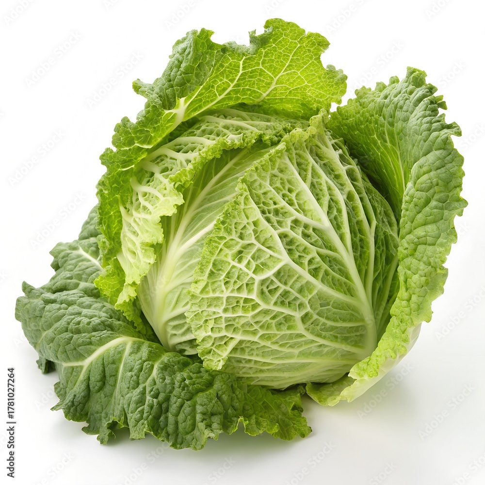 Fototapeta premium Fresh savoy cabbage isolated on white background, a nutritious vegetable