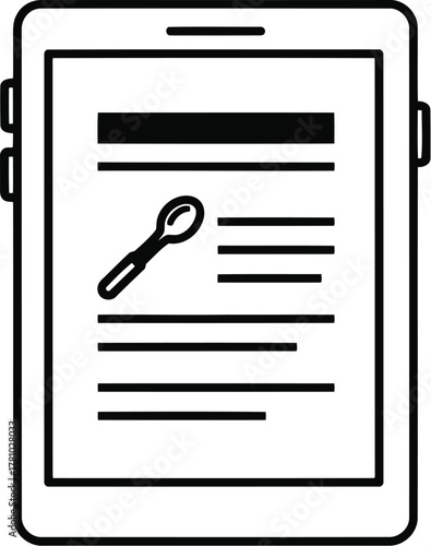 Outline tablet icon isolated on transparent background digital device with recipe on screen cooking app vector illustration for web and print