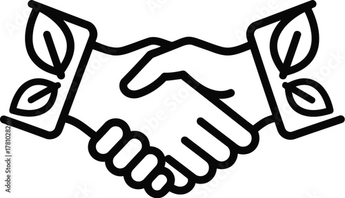 Handshake with leaves isolated on transparent background symbolizing environmental agreement and collaboration for sustainability and ecofriendly partnership
