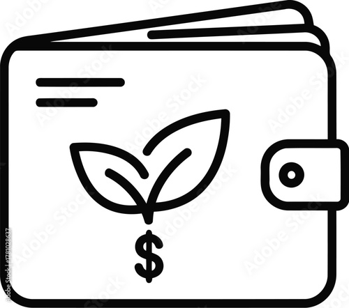 Wallet with leaf and dollar sign isolated on transparent background symbolizing sustainable finance and ecofriendly investment for environmental protection