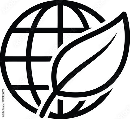 Earth globe with leaf isolated on transparent background, depicting ecology, environment, and sustainable development concept