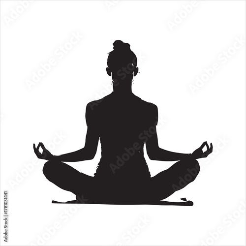  Beautiful woman doing yoga exercises, black silhouette , black silhouettes isolated on white background illustration