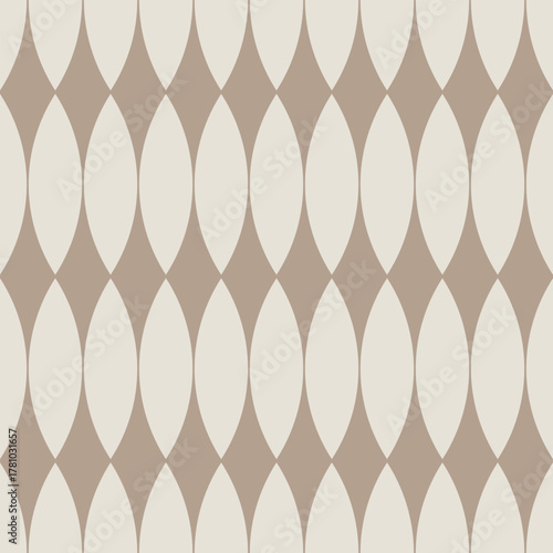 Seamless geometric wave pattern with beige forms on light background. Minimal abstract design perfect for wallpaper, textile, and modern decor.