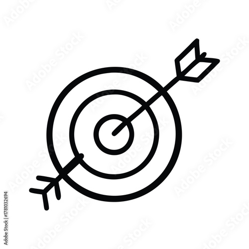 A black and white graphic of a target with an arrow piercing through it The arrow is diagonal