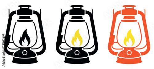 Vintage Camping Lanterns in Black, Yellow, and Orange - Perfect for Adventure Themes, Outdoor Lifestyle, and Retro Design Projects for your creative work Vector.