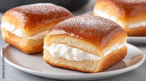 Wallpaper Mural Deliciously sweet French cinnamon rolls topped with creamy frosting on a grey stone tabletop Torontodigital.ca