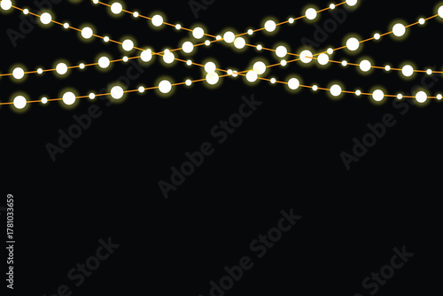 Glowing Festive String Lights on Black Background