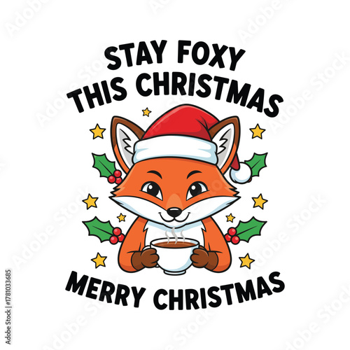 Stay foxy this christmas with a cute fox drinking coffee