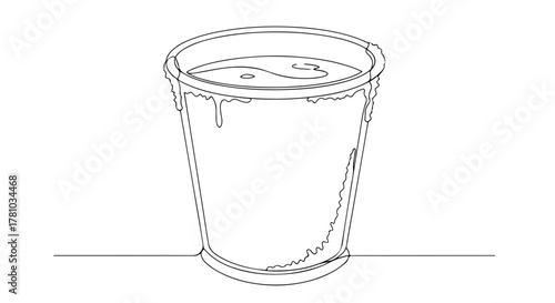 A frosted ice bucket in a continuous one-line art style. Minimalist contour drawing of a cold beverage container. Winter concept graphic