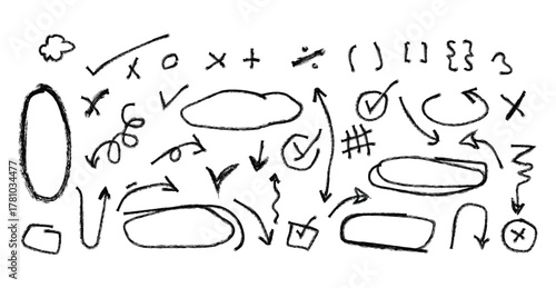 Hand-Drawn Annotation Symbols and Sketchy UI Markers Collection