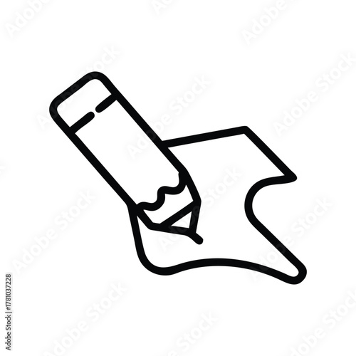 A drawing depicts a hand holding a pencil to write on a piece of paper