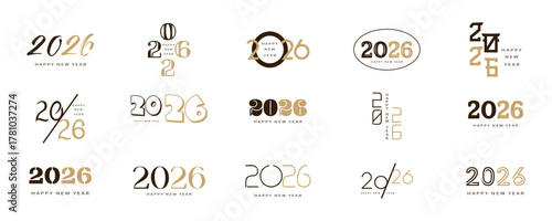 Modern design for calendar, invitations, greeting cards. Set of new year logo text design. stock illustration. 2026 logo concept for calendar, poster, flyer, banner.