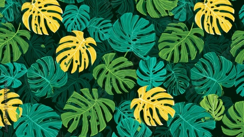 Tropical exotic flowers and leaves seamless pattern.