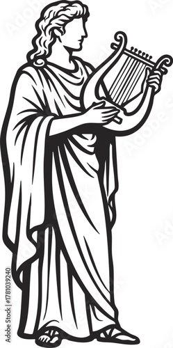 greek god apollo with lyre vector illustration 