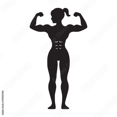 Female bodybuilder flexing arms silhouette