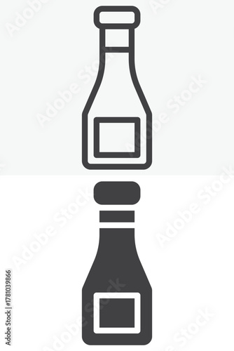 Ketchup bottle line and solid icon set pack outline different style