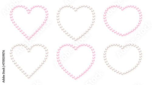 真珠のハートフレームセット（ベクター）