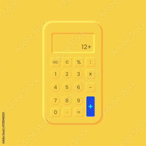 NEUMORPHISM UI UX vector calculator icon for business and finance represents digital accounting technology with a mathematical keypad and display