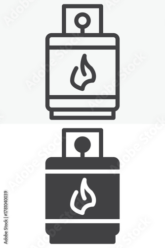 Gas lighter line and solid icon set pack outline different style