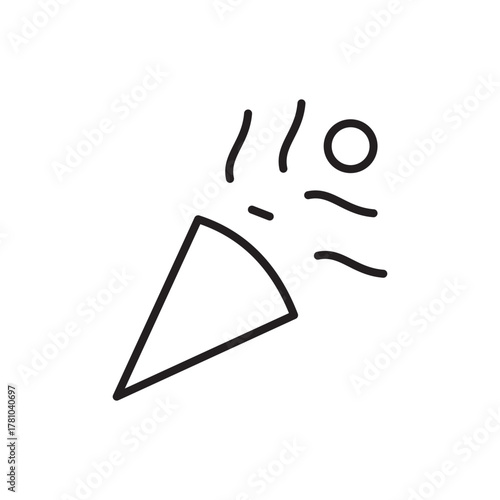 A minimalist icon of a party popper with a cone shape and streamers