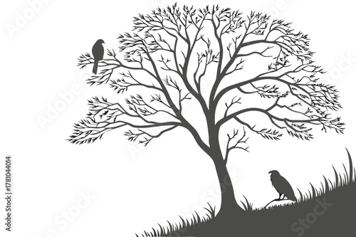 Lakeside Hilly Landscape Vector Illustration - Duotone Blue Graphic