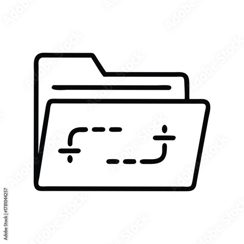 A stylized outline of a folder containing a path made of dashes and symbols resembling an itinerary or route