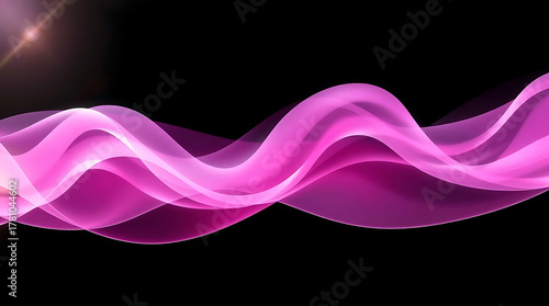 Graceful flowing magenta and pink abstract waves illustration with dynamic glowing light effects, modern energetic motion art concept, sleek digital background design element pattern vibrant.