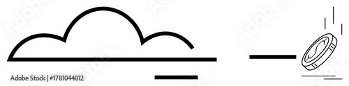 Cloud outline connected to a falling coin, symbolizing online storage, digital finance, and virtual services. Ideal for technology, economy, innovation, cloud usage, saving connectivity simple flat